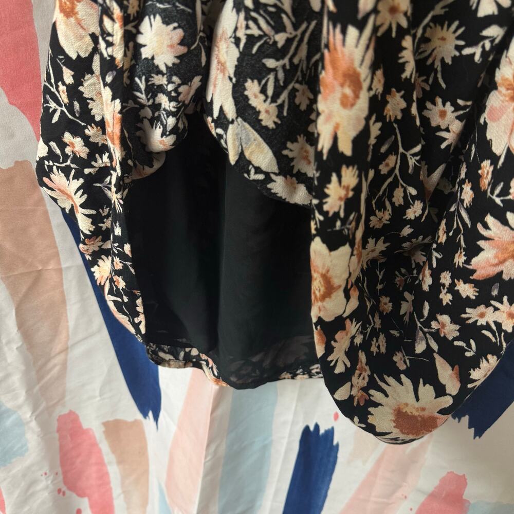 American Eagle Black Floral Babydoll Puff Sleeve Low Back Mini Dress Size XS - Picture 6 of 10